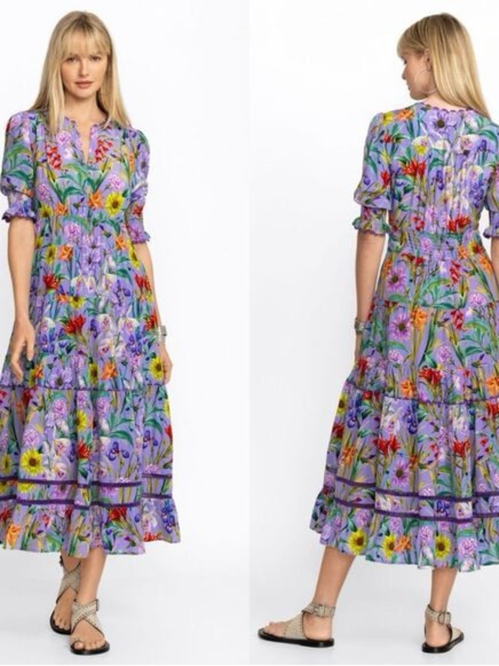 Johnny Was -DAPHNE Lavender Floral Silk maxi Dress